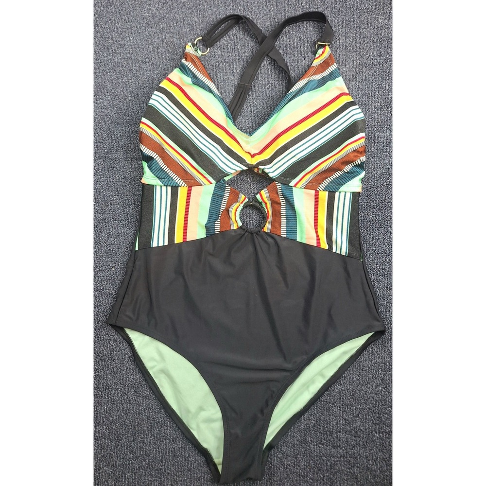 Allure by IMG Womens Plus Size 16/18 Striped O-Ring Cutout One Piece Swimsuit‎